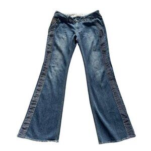Free People Woman's Sz 27 Low Rise Flared Jeans with Corduroy Stripe Leg